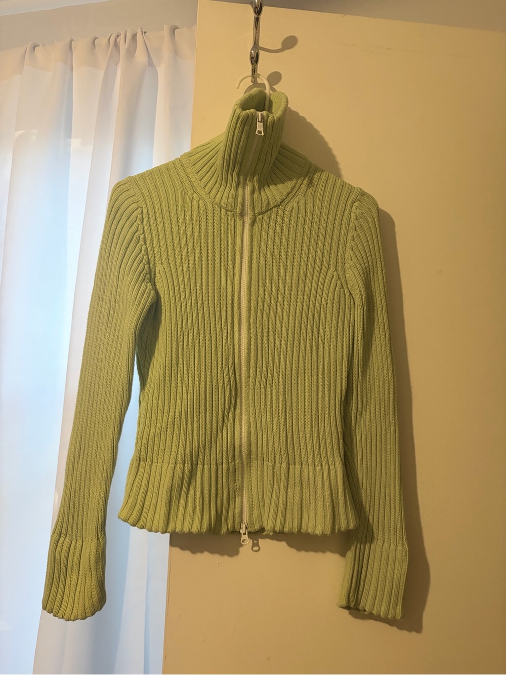 Banana Republic Light Green Ribbed Zip Turtleneck Sweater